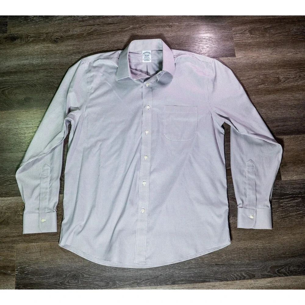 Brooks Brothers Shirt Mens Large Purple Check Long Sleeve Dress Classic Fit